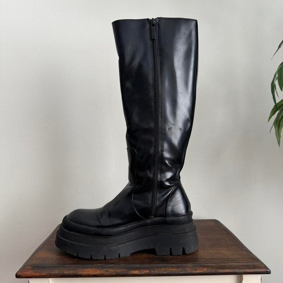 Zara Knee High Black Boot Faux Leather Vegan Size 36 / US 6 - Picture 2 of 5